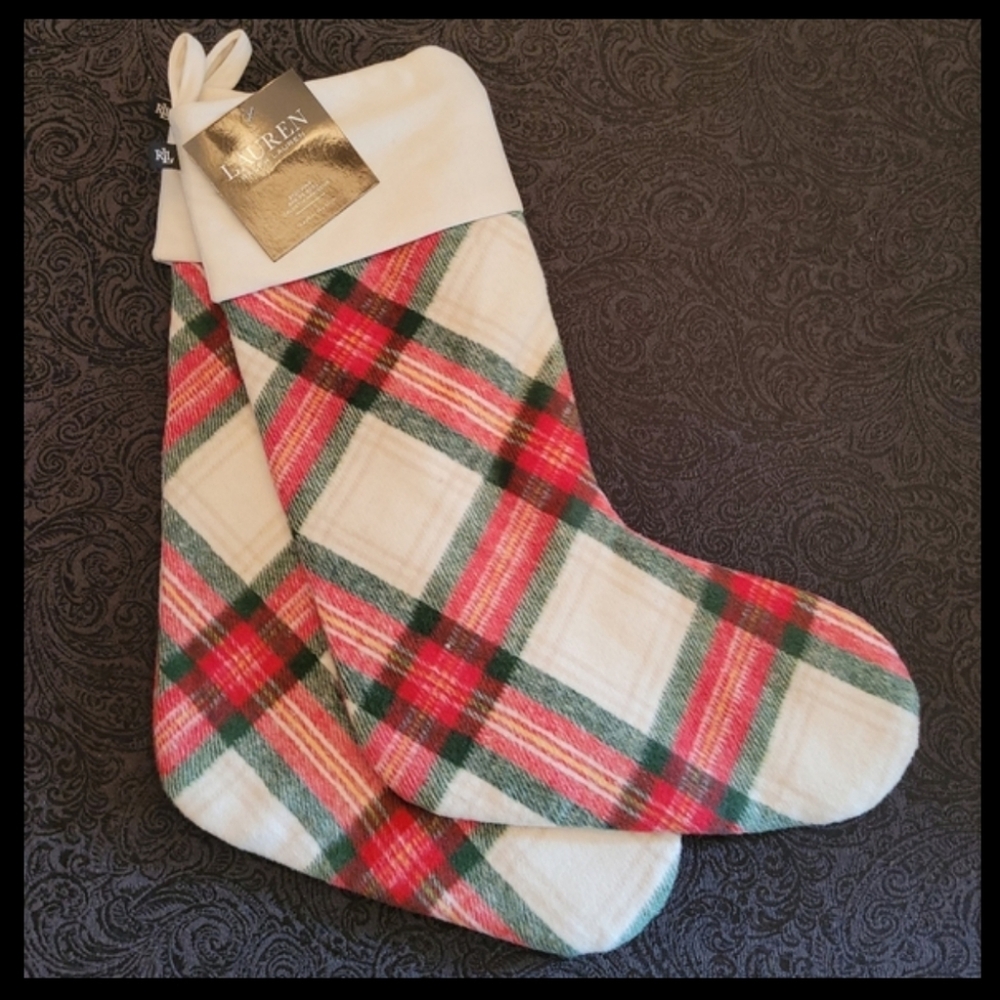 🎄 NWT Lauren Ralph Lauren Plaid Christmas Stocking Set